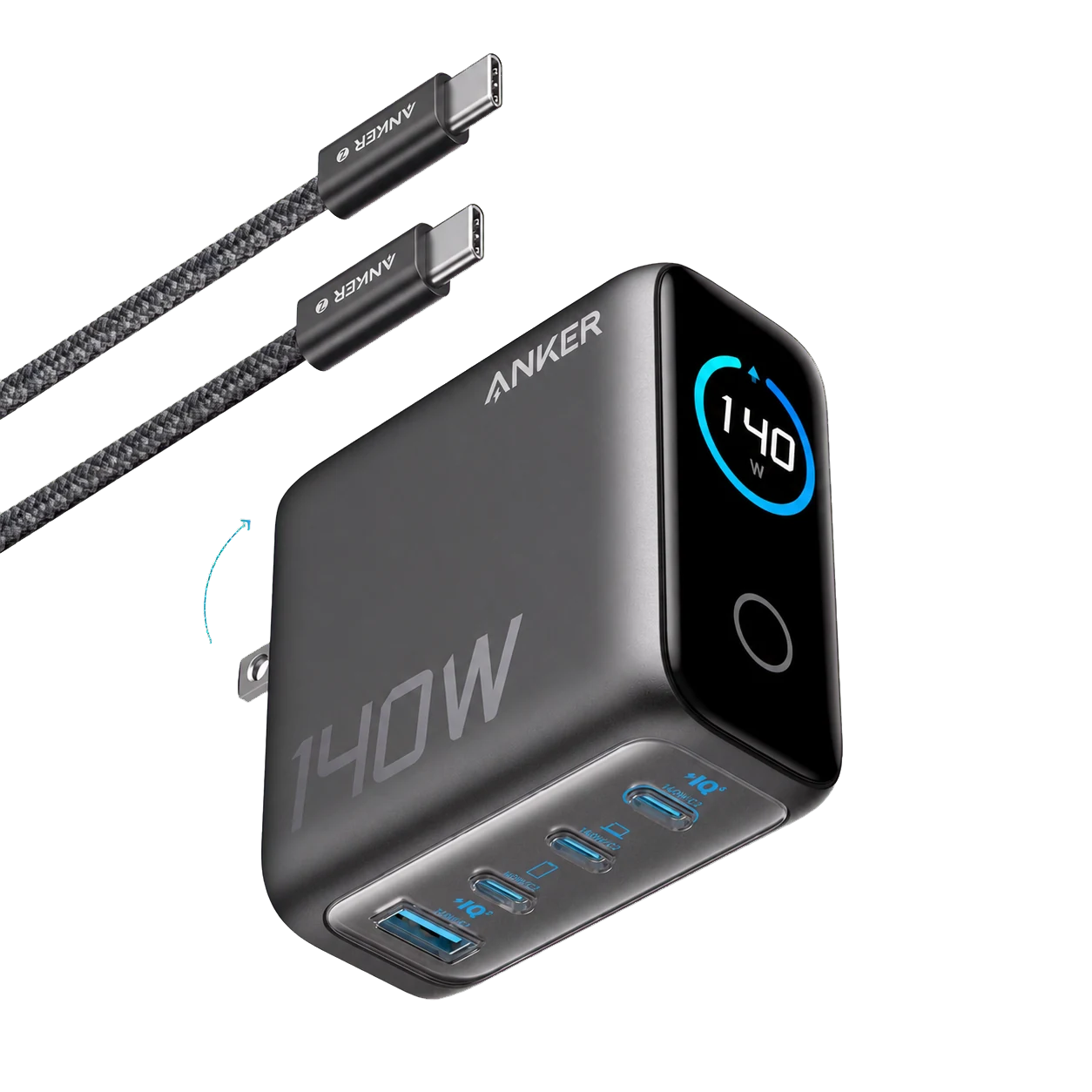 Anker charger display showing output and temperature details