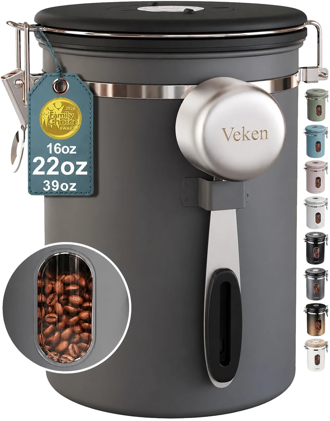 Gray Veken stainless steel coffee canister